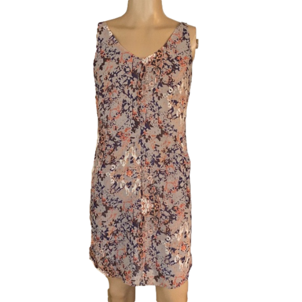 CAbi Sleeveless Floral Shift Dress in Blush, Navy & Coral